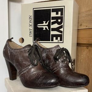 Frye Dark Brown Leather Oxford Lace-Up Heeled Boots